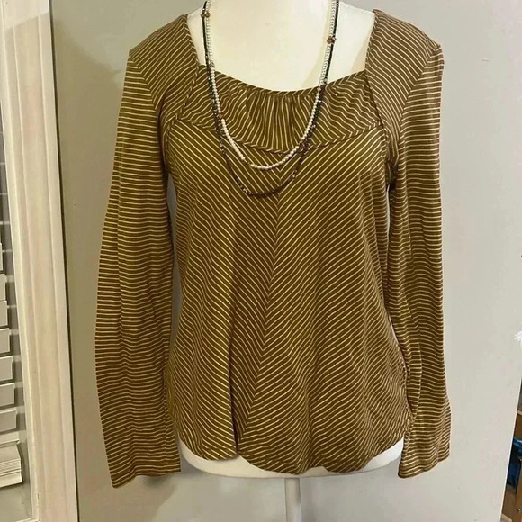 [S] Maeve - Anthropologie white & Mustard  Stripped LS Shirt - Picture 2 of 6